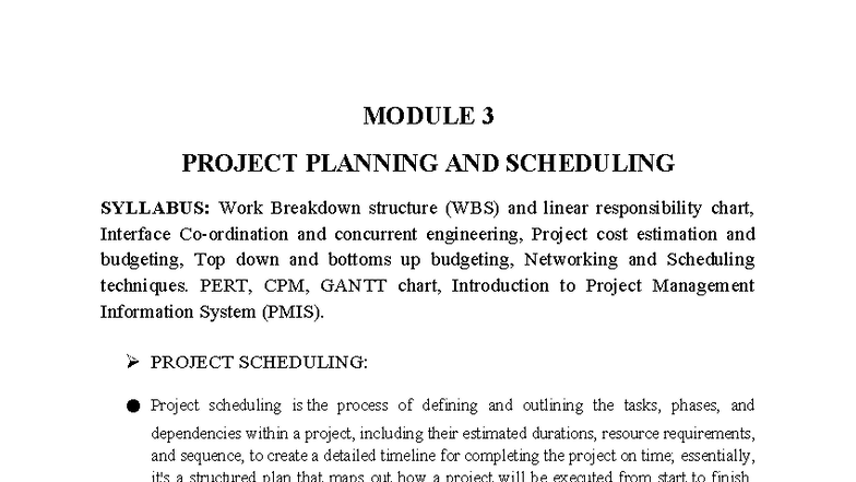 Module 3: Project Planning & Scheduling Techniques Overview - Studocu