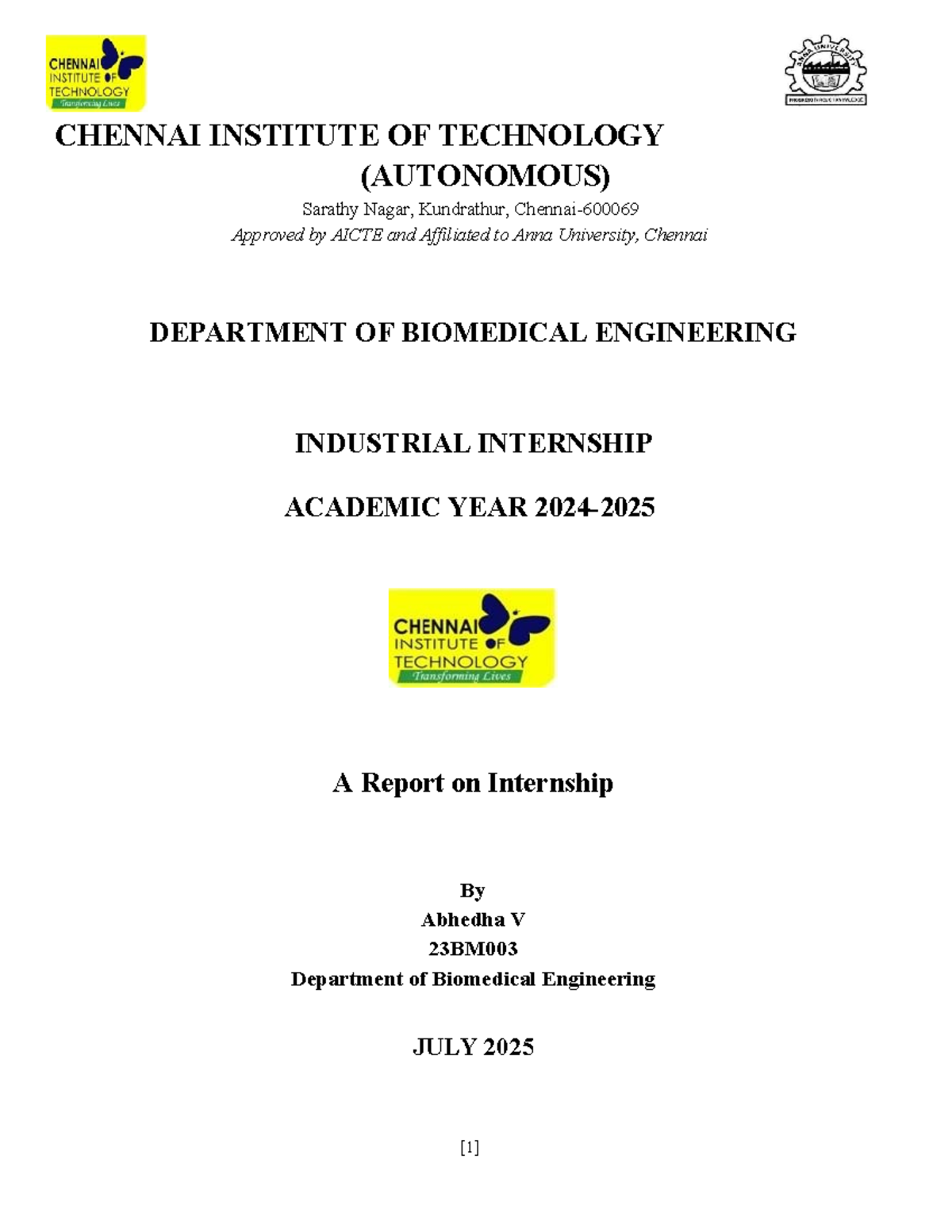 Internship Report on Biomedical Engineering at Akas Infusions (23BM003 ...