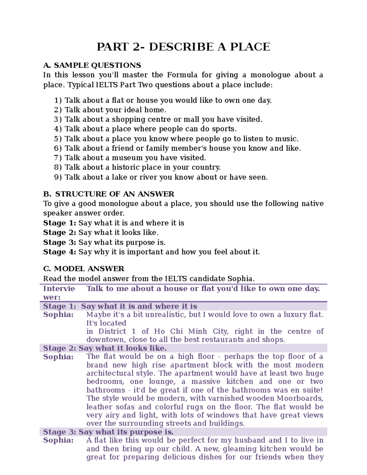 Lesson 6- Part 2- Place - mn mn mn m n mn - PART 2- DESCRIBE A PLACE A ...