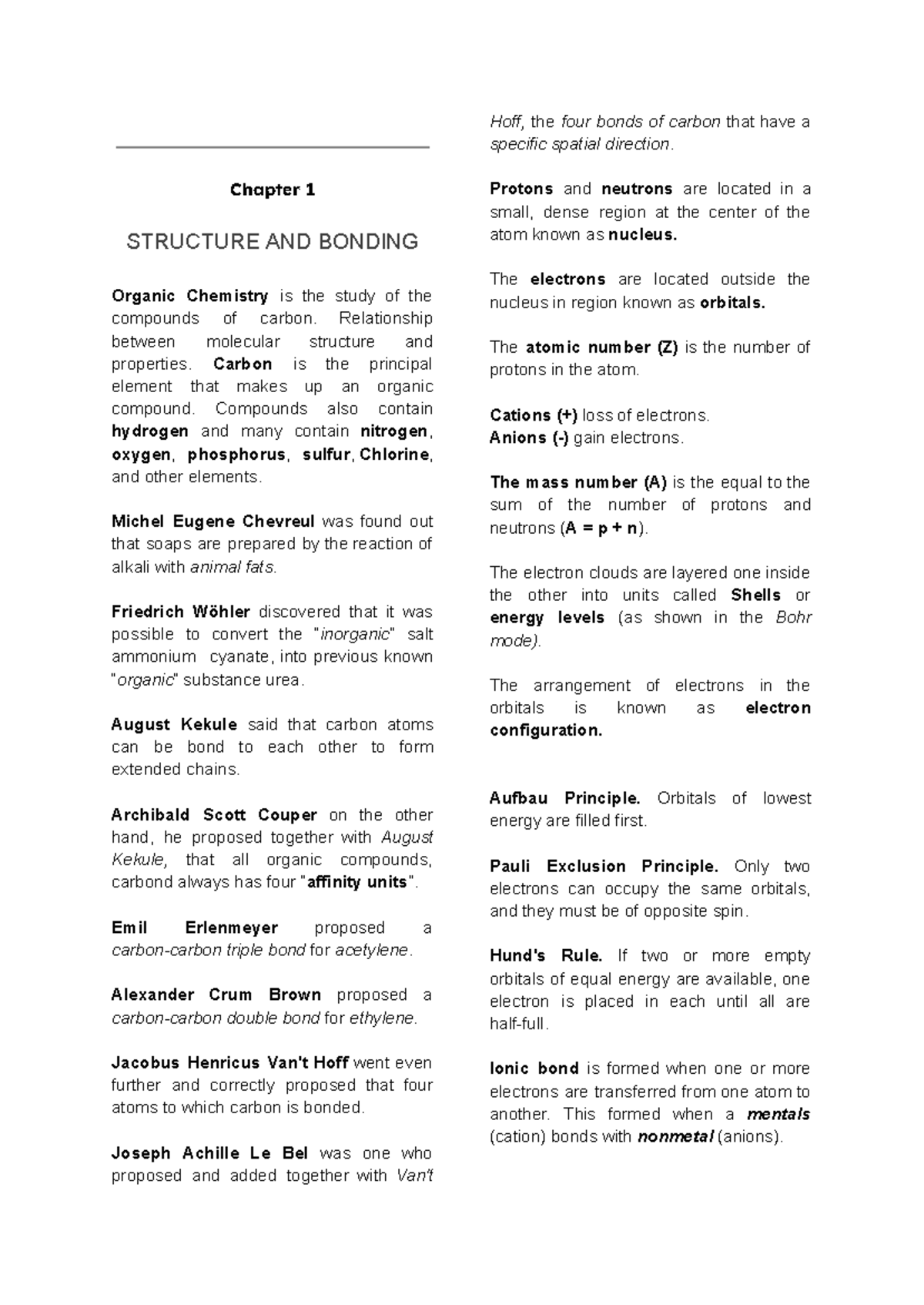 Organic-Chemistry-reviewer - Chapter 1 STRUCTURE AND BONDING Organic ...