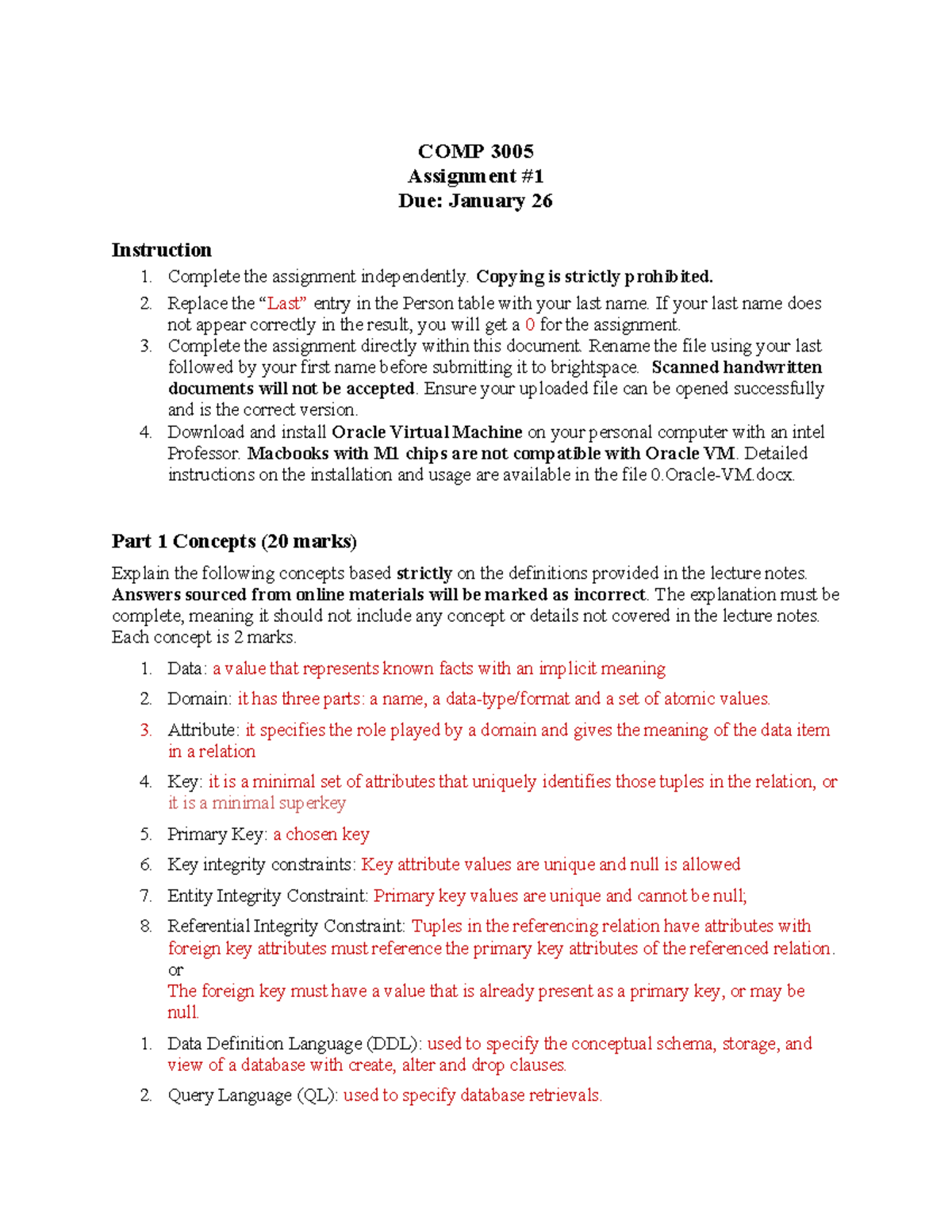 COMP 3005 Assignment 1 Instructions and Database Concepts Guide - Studocu
