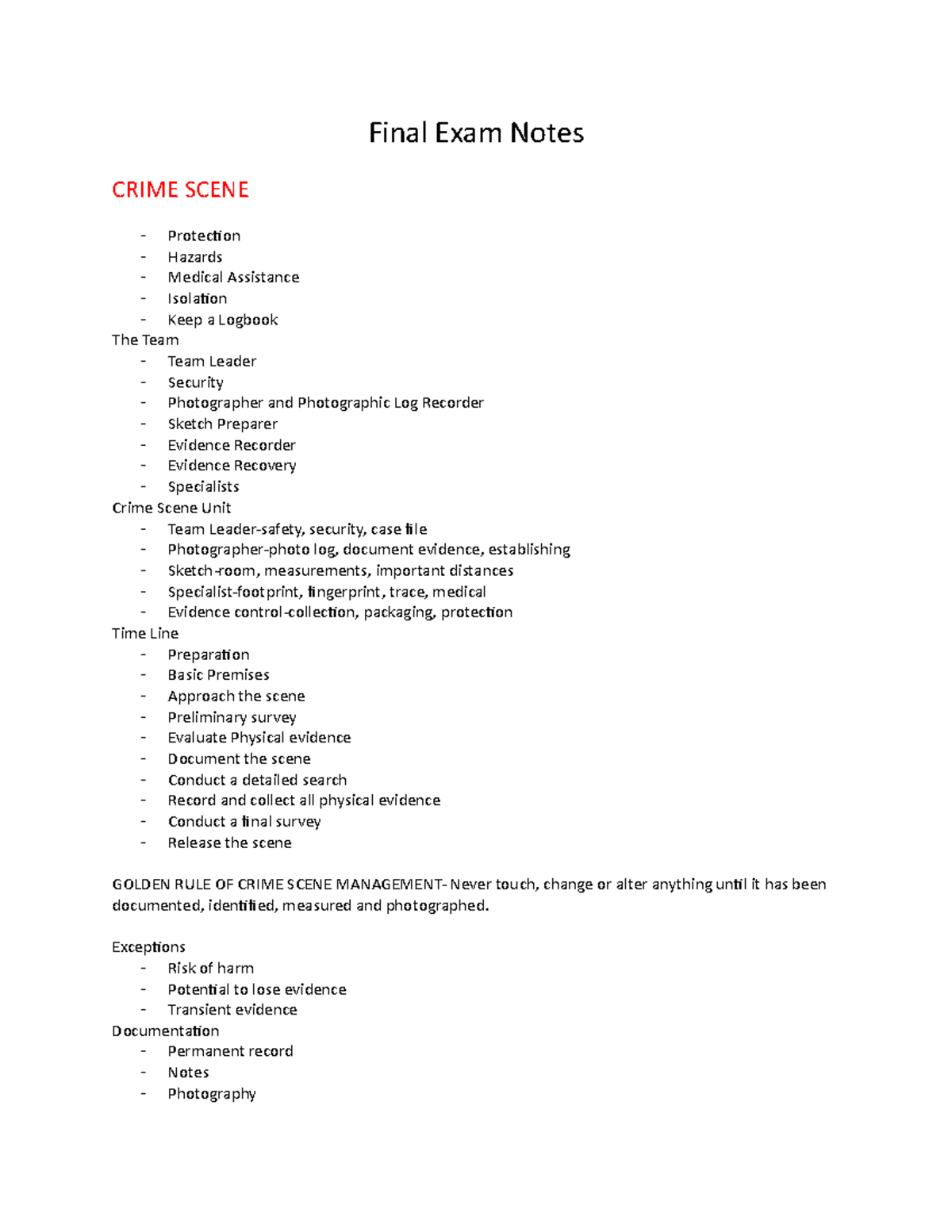 Forensic Science FINAL EXAM Notes: Key Concepts and Procedures - Studocu