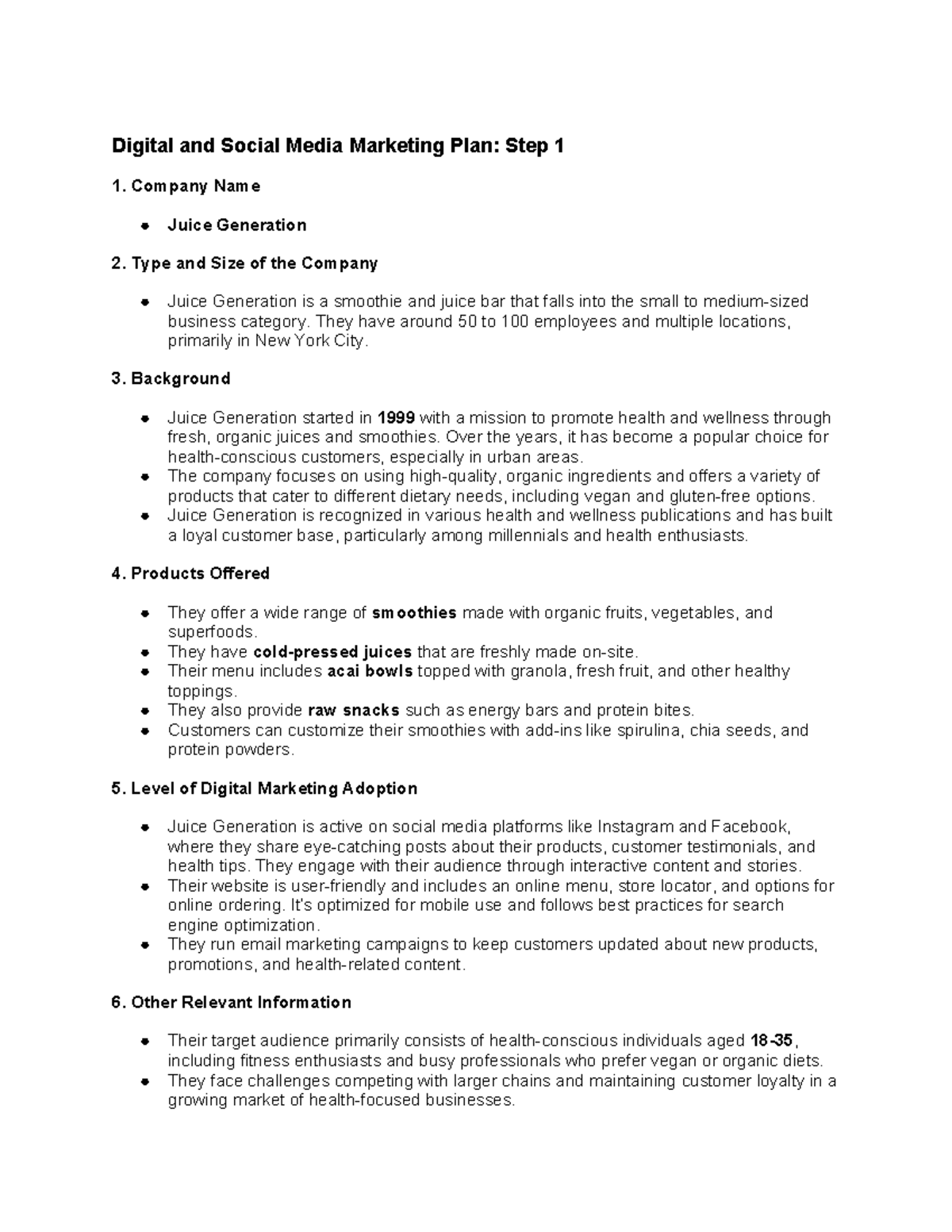 Digital and Social Media Marketing Plan Step 1 - They have around 50 to ...