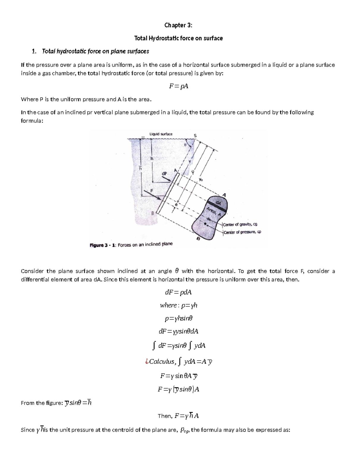 Chapter 3 Hydrostatic force - Chapter 3: Total Hydrostatic force on ...