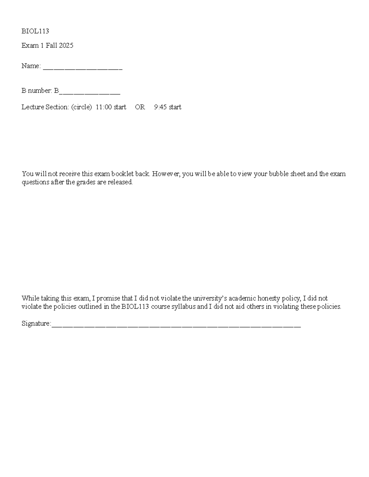 BIOL113 Fall 2025 Exam 1 Answer Key and Review - Studocu
