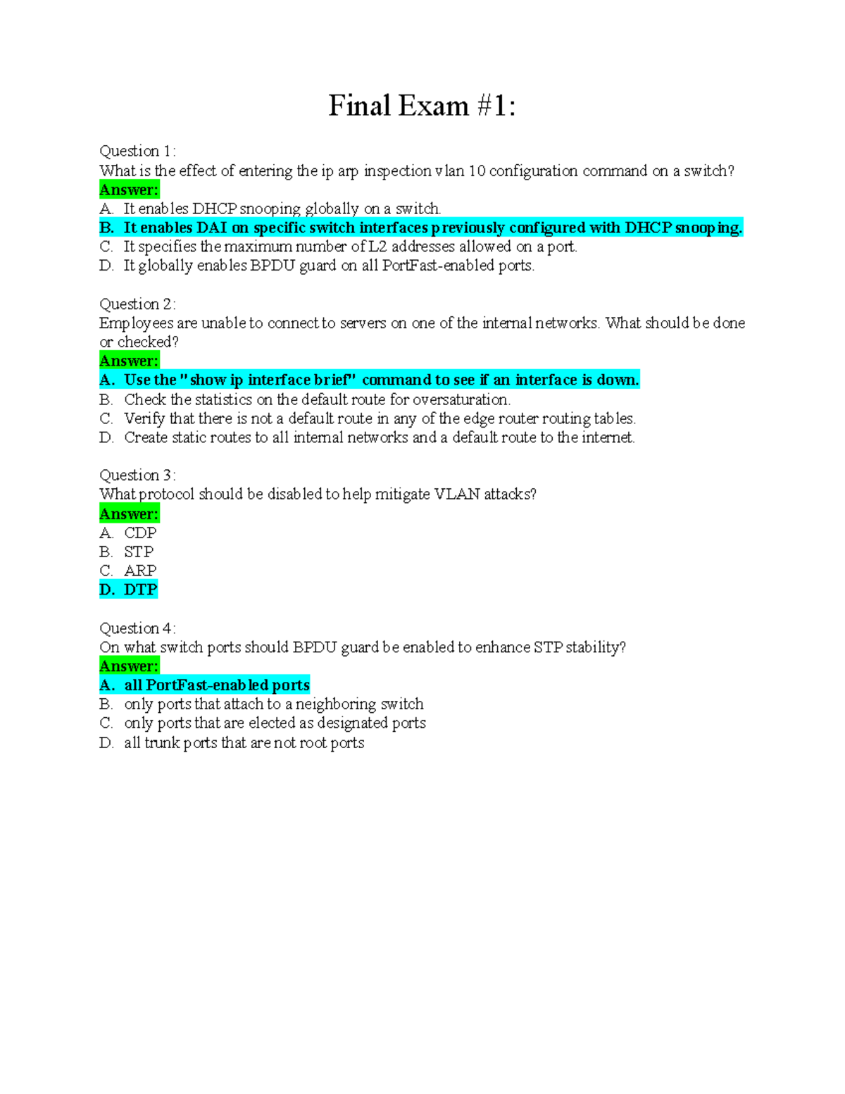 Final Exam - Cisco Academy Website Answers - Final Exam #1: Question 1 ...