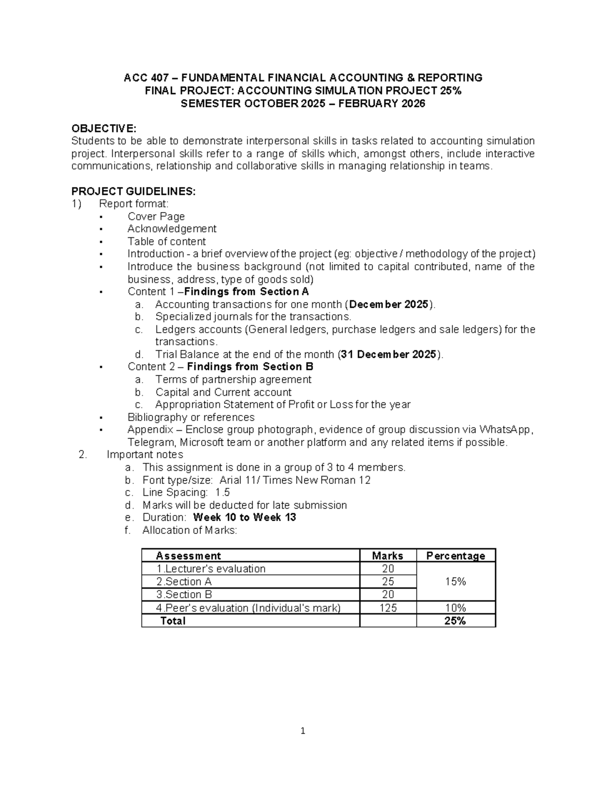 ACC 407 FINAL PROJECT: ACCOUNTING SIMULATION GUIDELINES (OCT 2025 ...