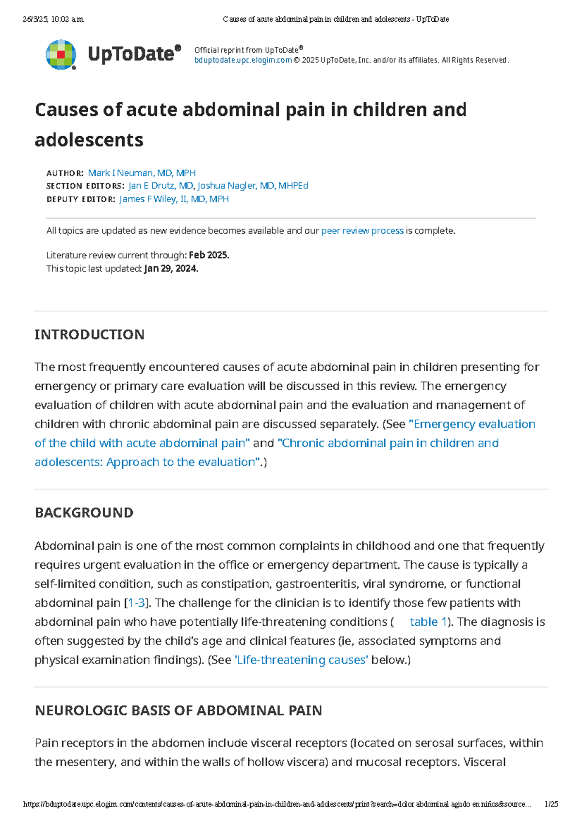 Causes of Acute Abdominal Pain in Children & Adolescents - UpToDate ...