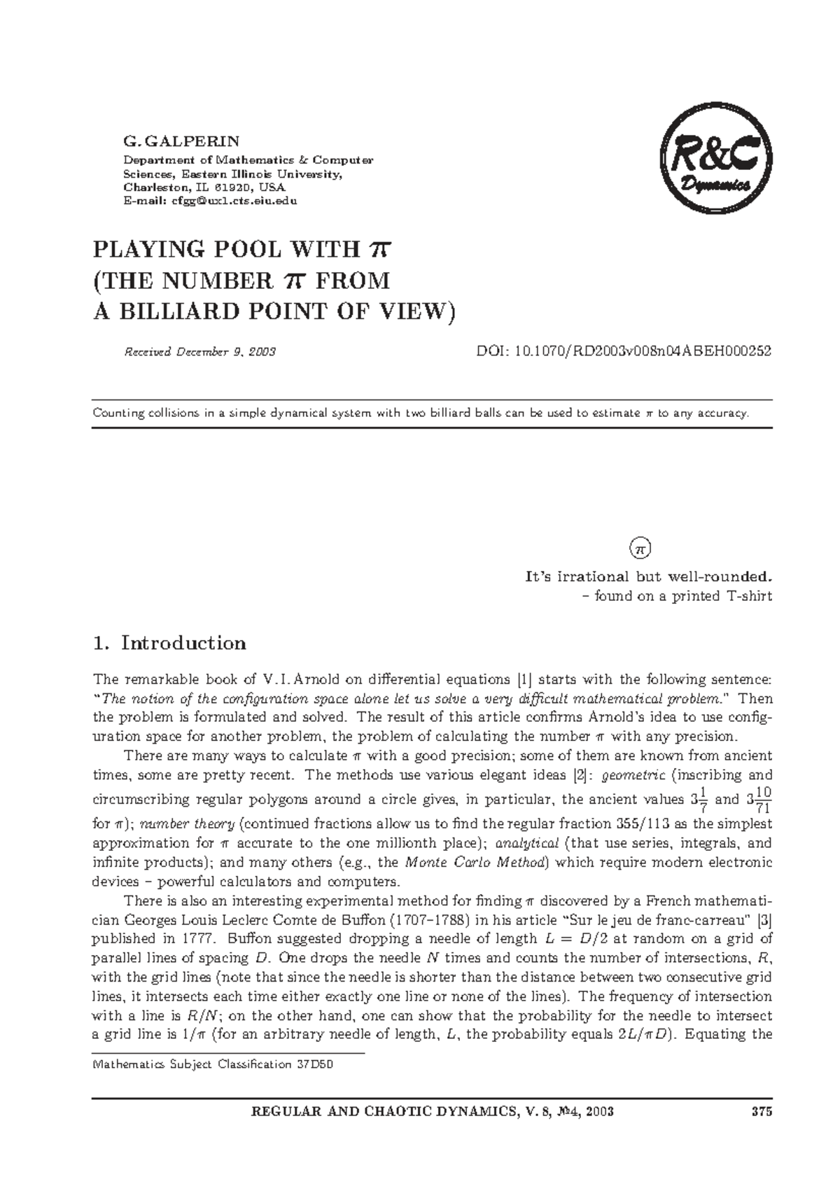 Playing Pool with π: A Billiard Approach to Estimating π - Studocu