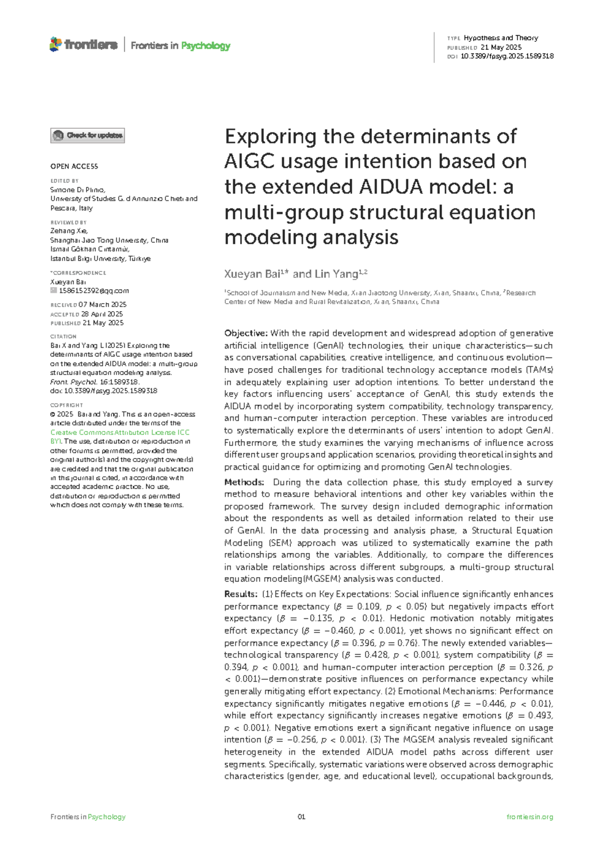 Exploring AIGC Usage Intention: Insights from the Extended AIDUA Model ...