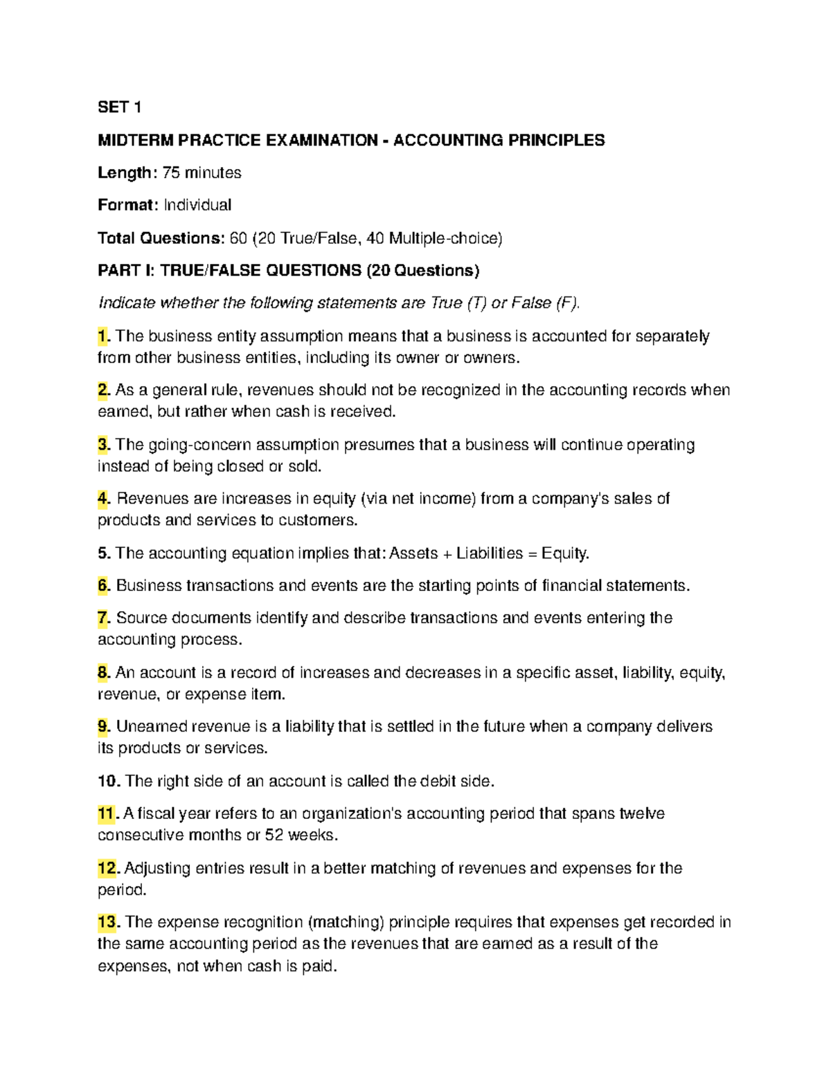 SET 1 MIDTERM PRACTICE EXAMINATION: ACCOUNTING PRINCIPLES - Studocu