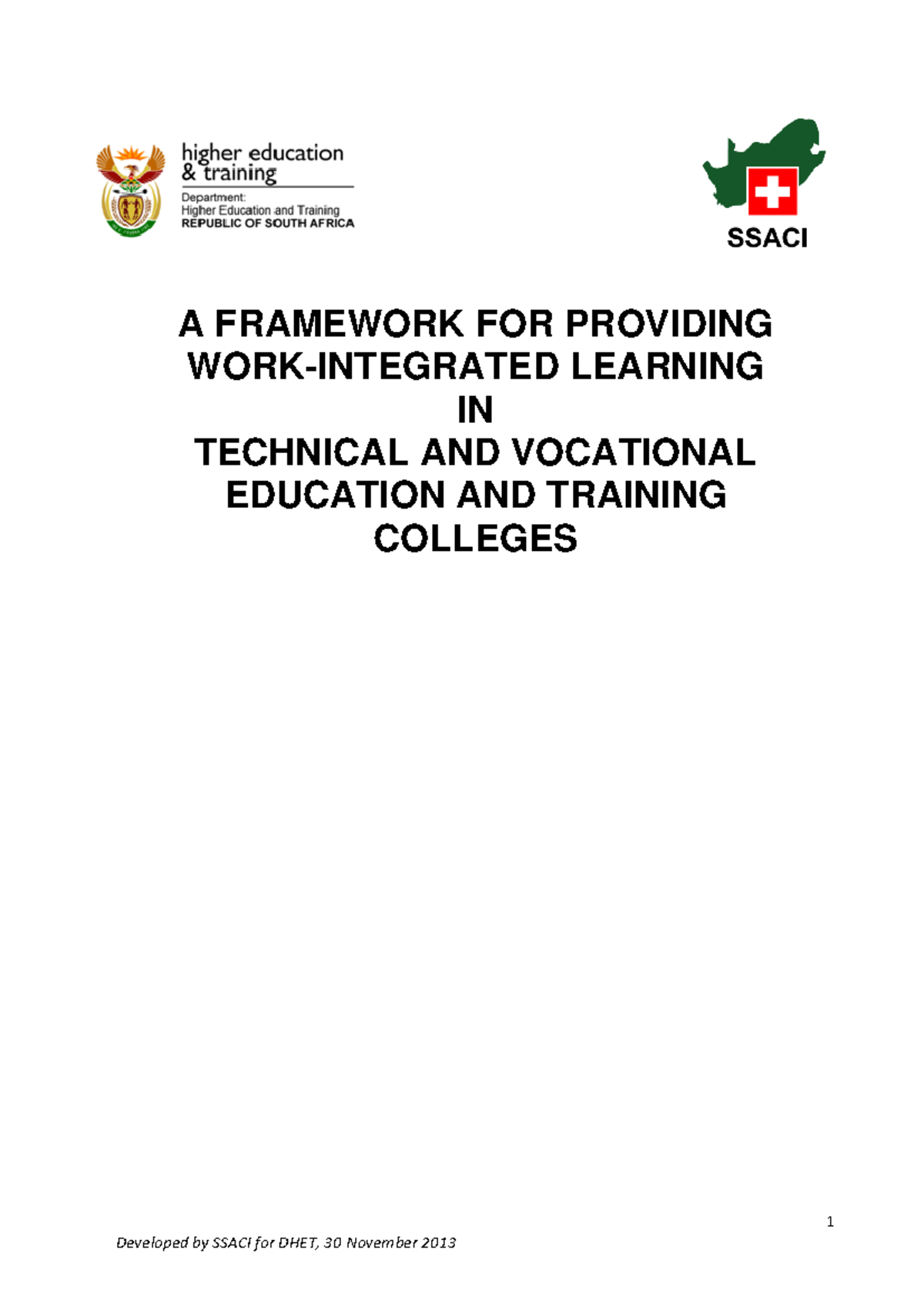 Work-Integrated Learning Framework for TVET Colleges: Implementation ...