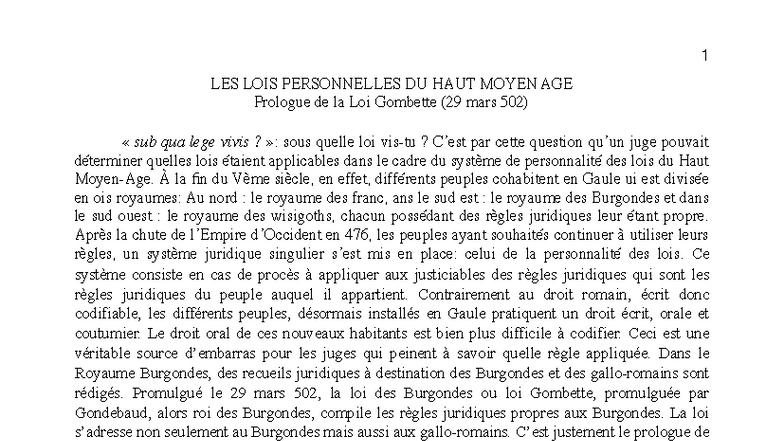 Prologue de la Loi Gombette (502) : Justice et Équité au Haut Moyen Âge ...