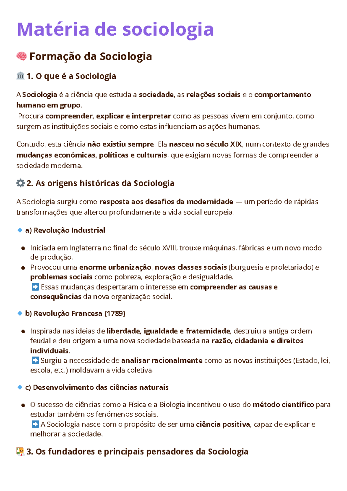 Formação da Sociologia: Fundamentos e Pensadores Principais - Studocu
