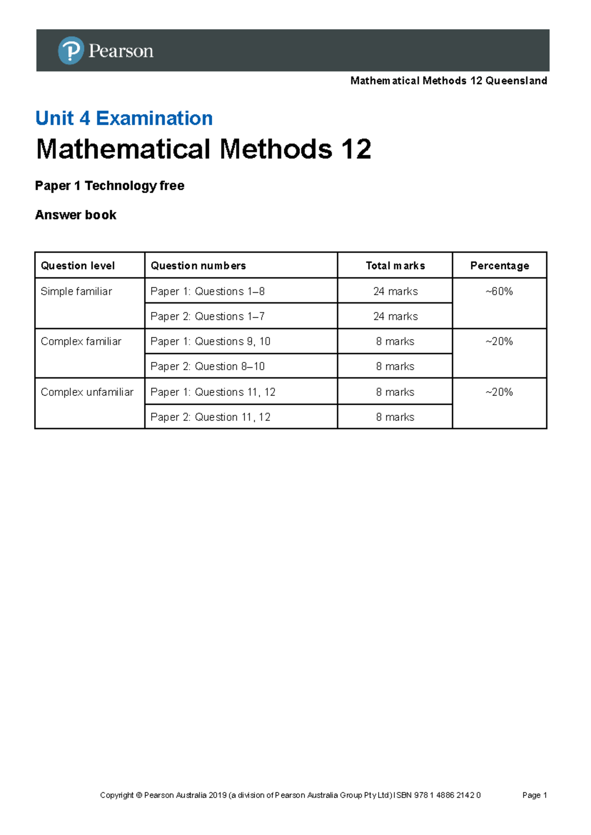 Mathematical Methods 12: Unit 4 Examination Answer Key - Studocu
