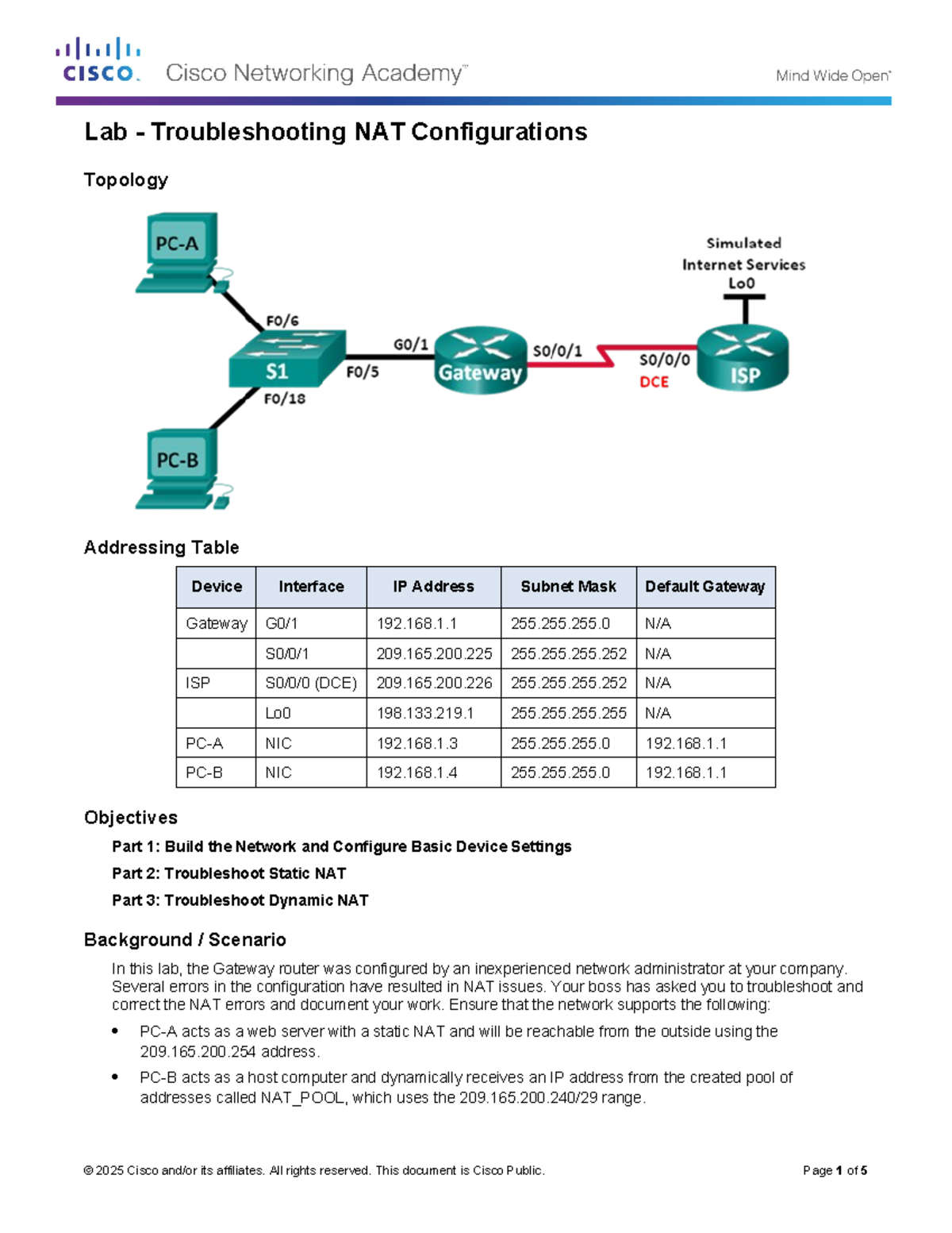 Lab 3 - Troubleshooting NAT Configurations in Cisco Networks - Studocu