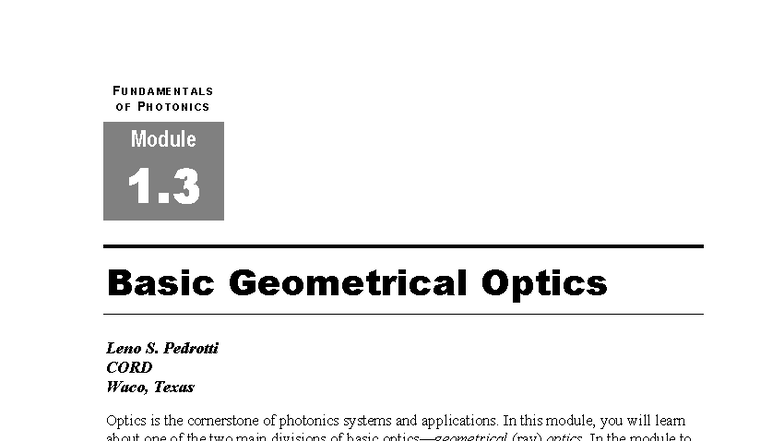 Physics Geometrical Optics - F U N D AM E N T AL S O F P H O T O N I C ...