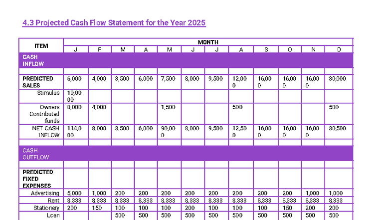 4.3 Projected Cash Flow Statement for 2025 - Business Report - Studocu
