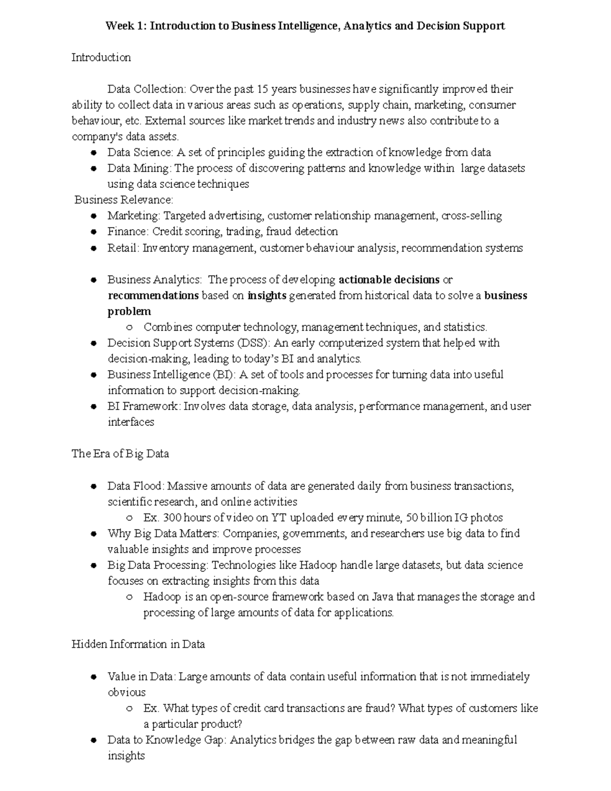 ITM 618 - Comprehensive Lecture Notes on Business Intelligence and ...