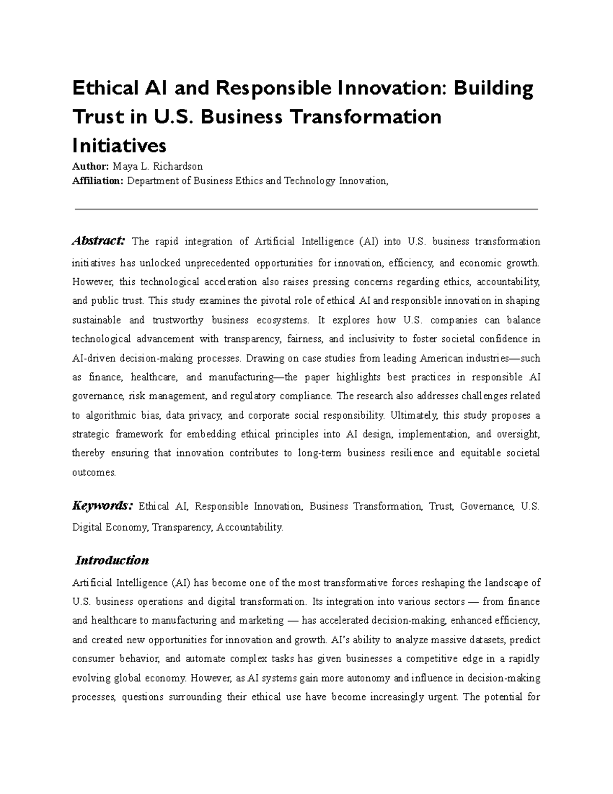 Ethical AI and Responsible Innovation: Trust in U.S. Business ...