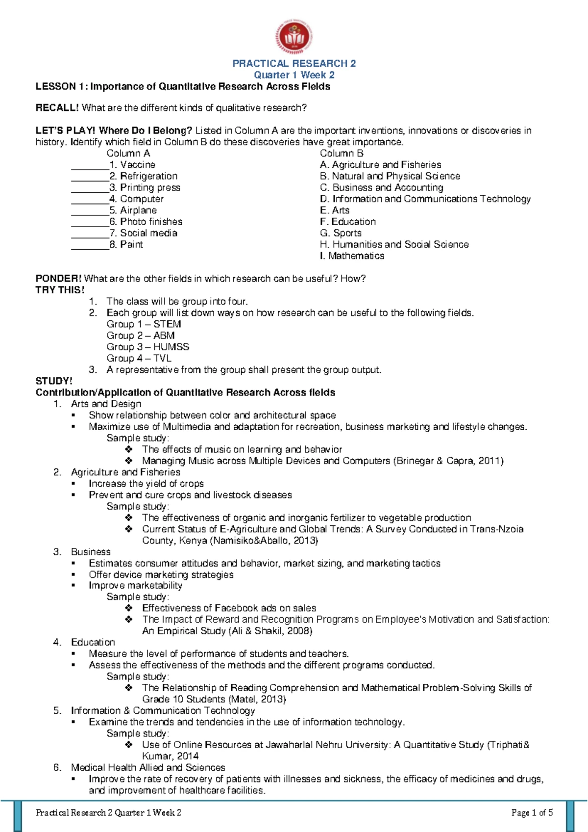 PR2 Q1 Week 3 Lesson Notes - Designing Research Topics - Studocu
