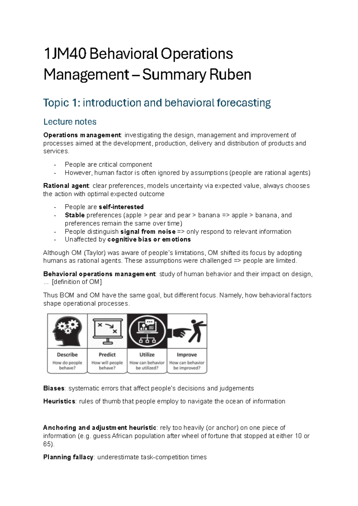 1JM40 Behavioral Operations Management – Comprehensive Summary Notes ...