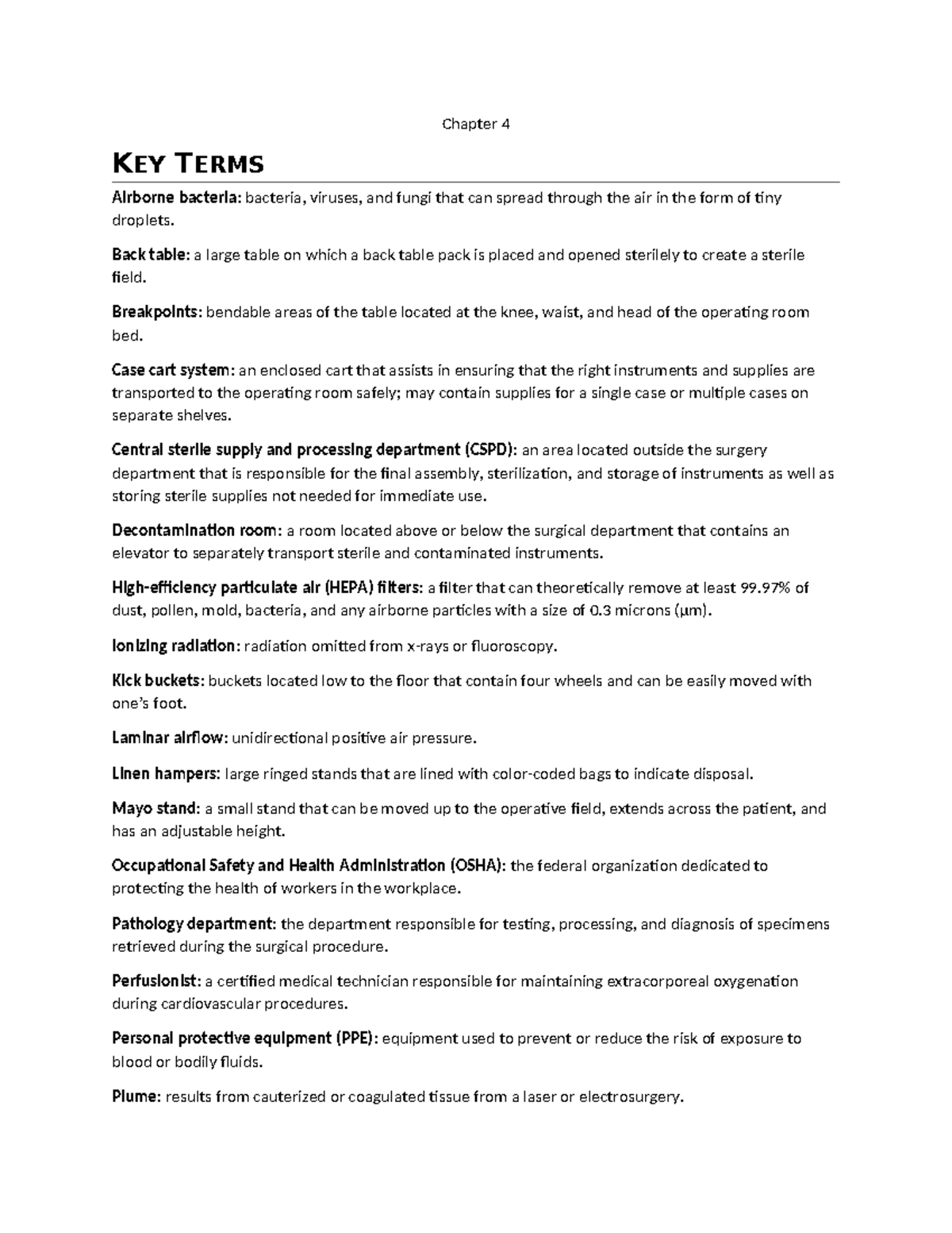 Surgical Environment Key Terms (Chapter 4) for Review - Studocu