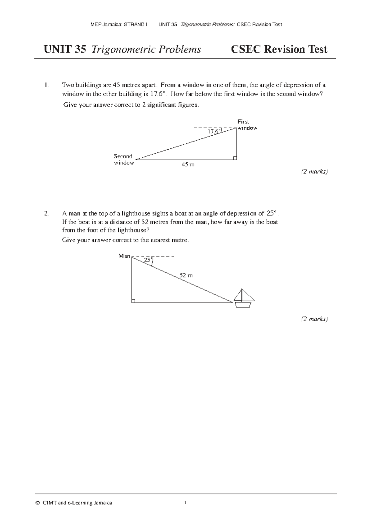 CSEC Revision Test: Trigonometric Problems - MEP Jamaica STRAND I UNIT ...