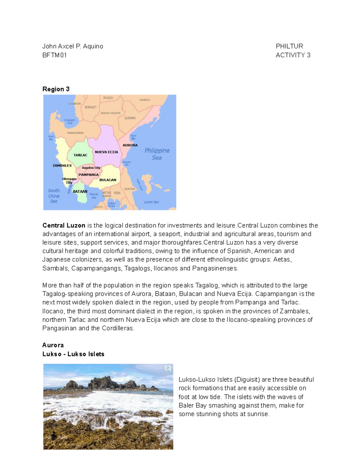 PHILTUR BFTM01 Activity 3: Tourism Highlights in Central Luzon and ...