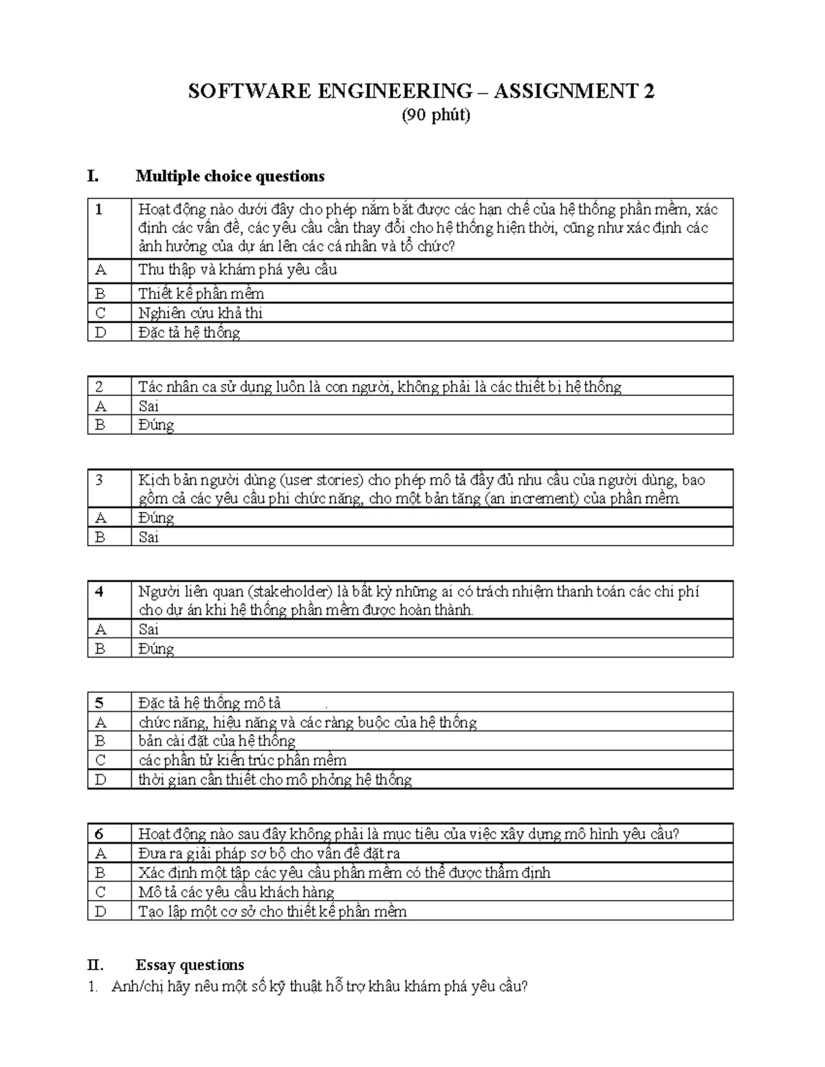 SOFTWARE ENGINEERING TEST 1 (60 min) - Multiple Choice Questions - Studocu