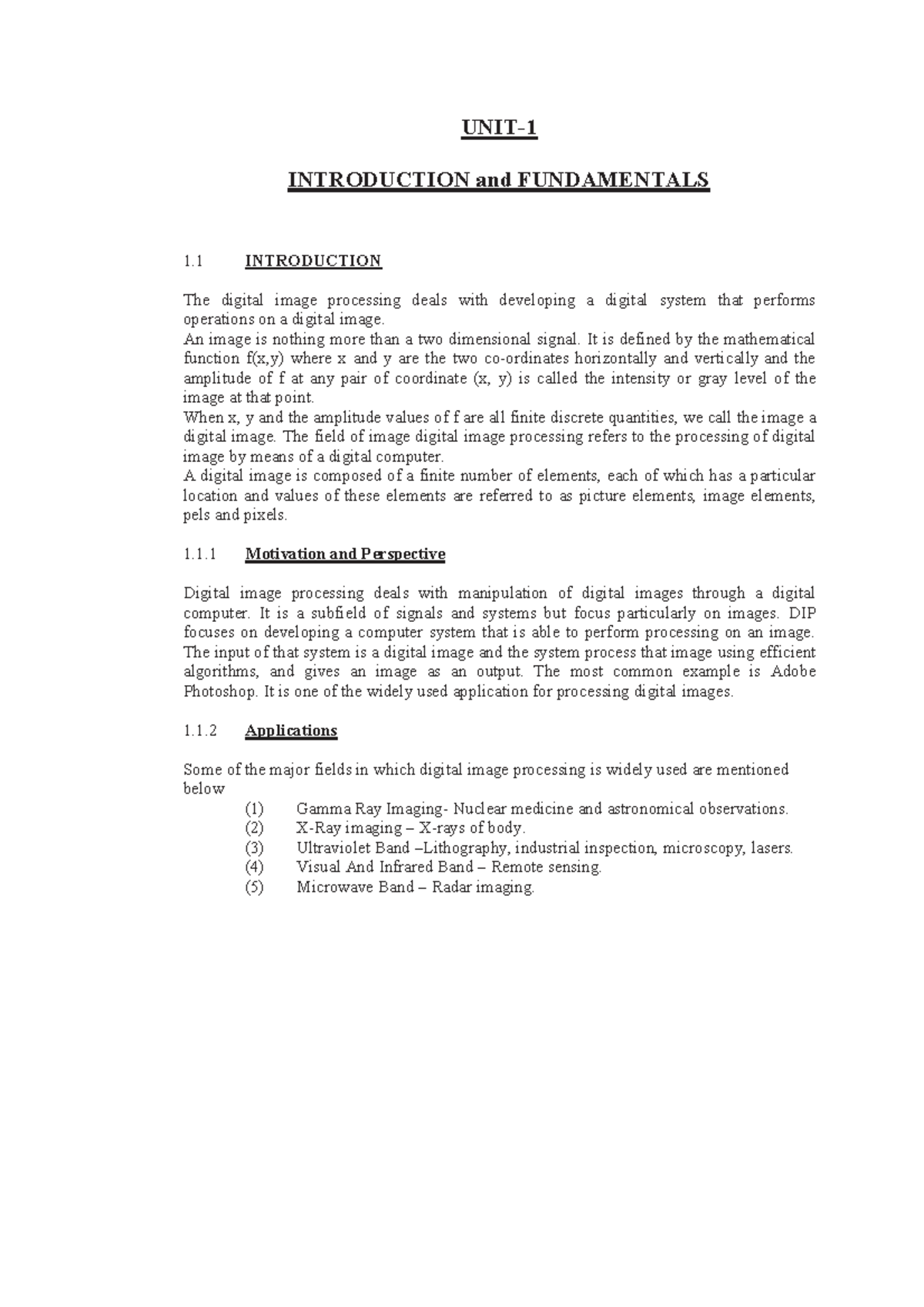 Image-processing Fundamentals and Image Enhancement - UNIT ...