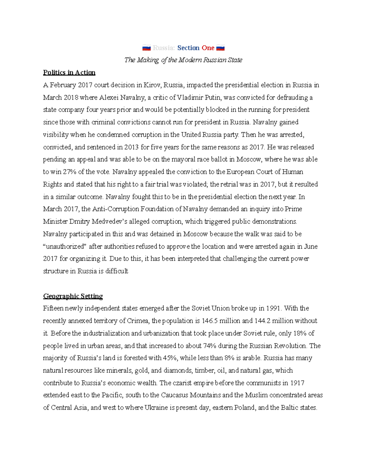 Russia Section 1: The Evolution of the Modern State and Political ...