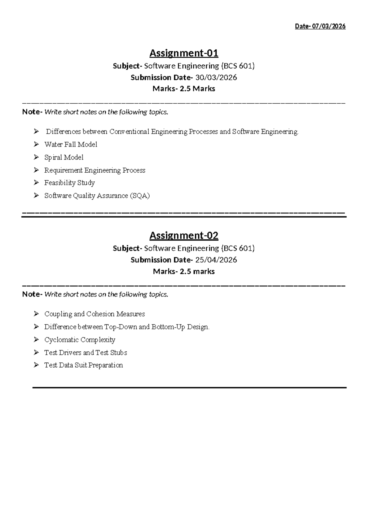 BCS 601 Software Engineering: Key Concepts & Models Notes - Studocu