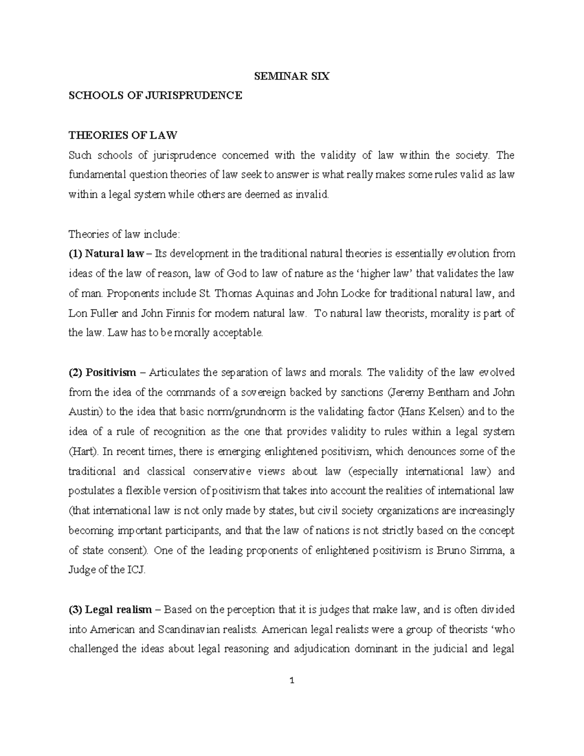 2311 - Seminar 6: Theories of Law and Jurisprudence Schools - Studocu