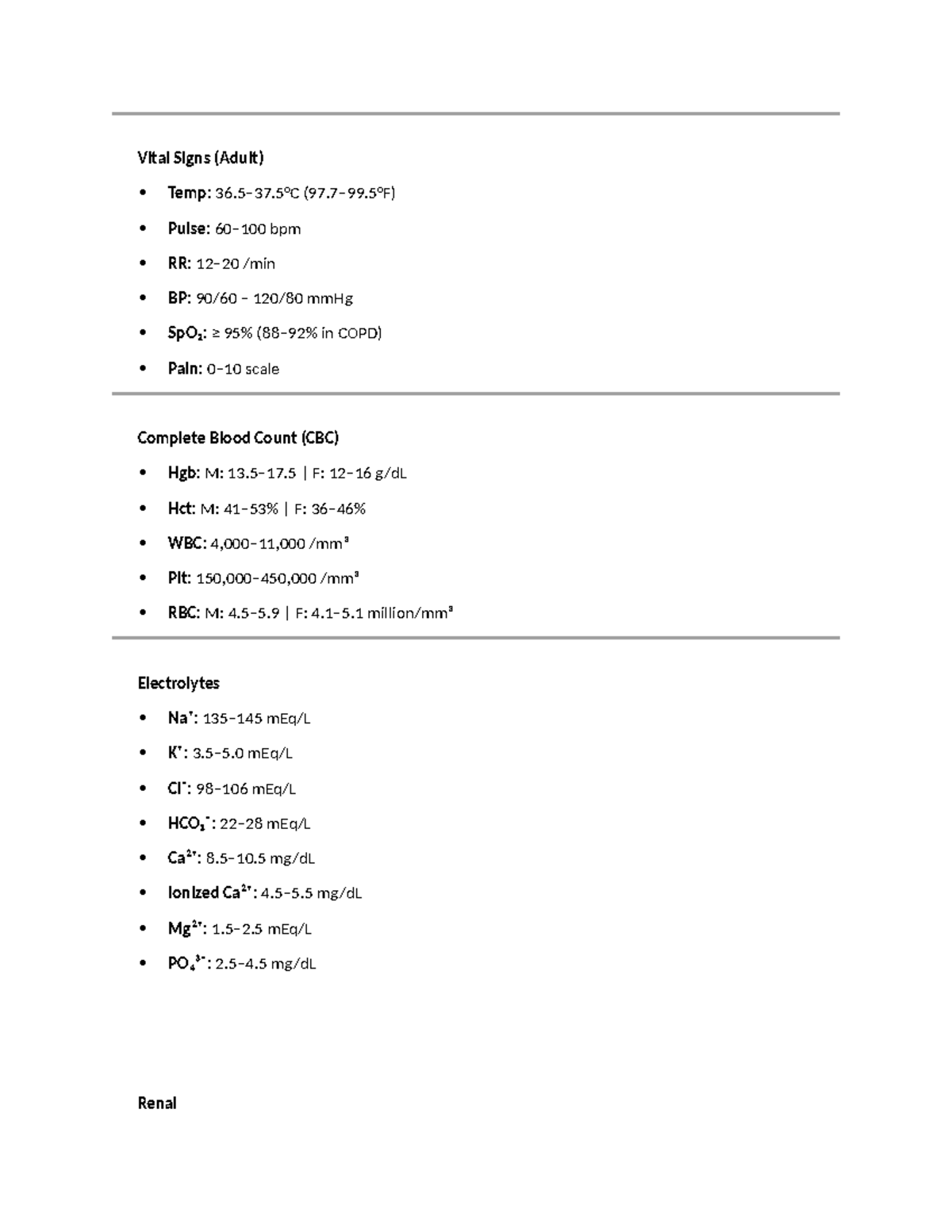 Vital Signs & Lab Values: Adult CBC, Electrolytes, & Drug Calculations ...