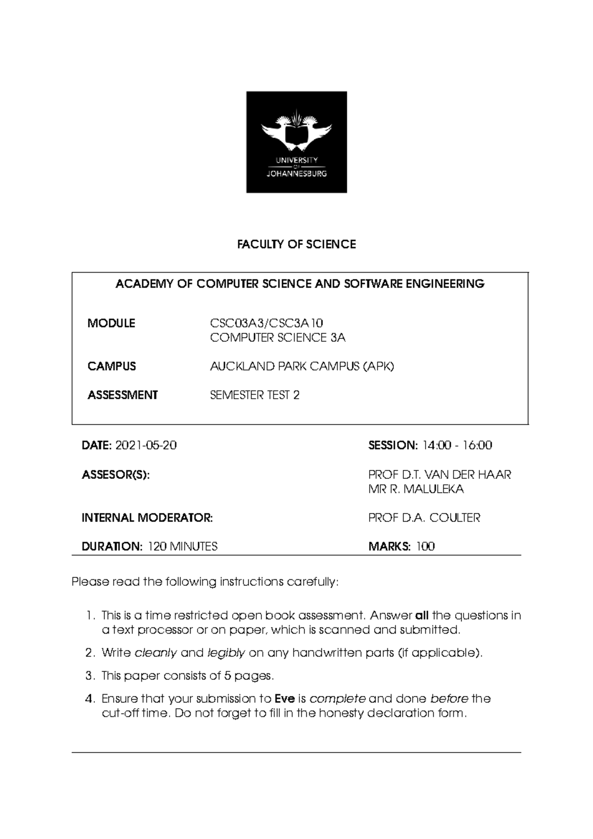 CSC03A3 Semester Test 2 - Computer Science 3A - Studocu
