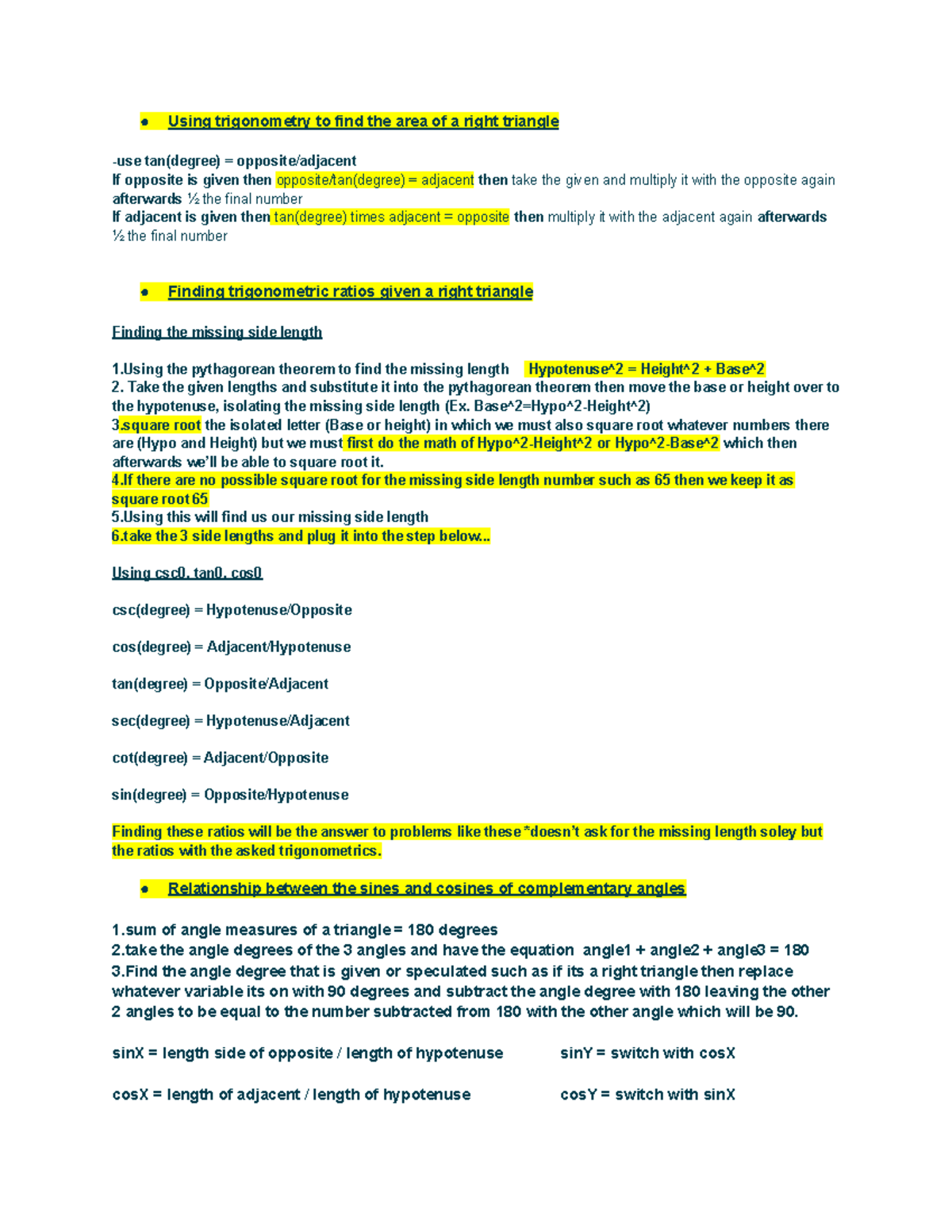 Geometry notes - Using trigonometry to find the area of a right ...