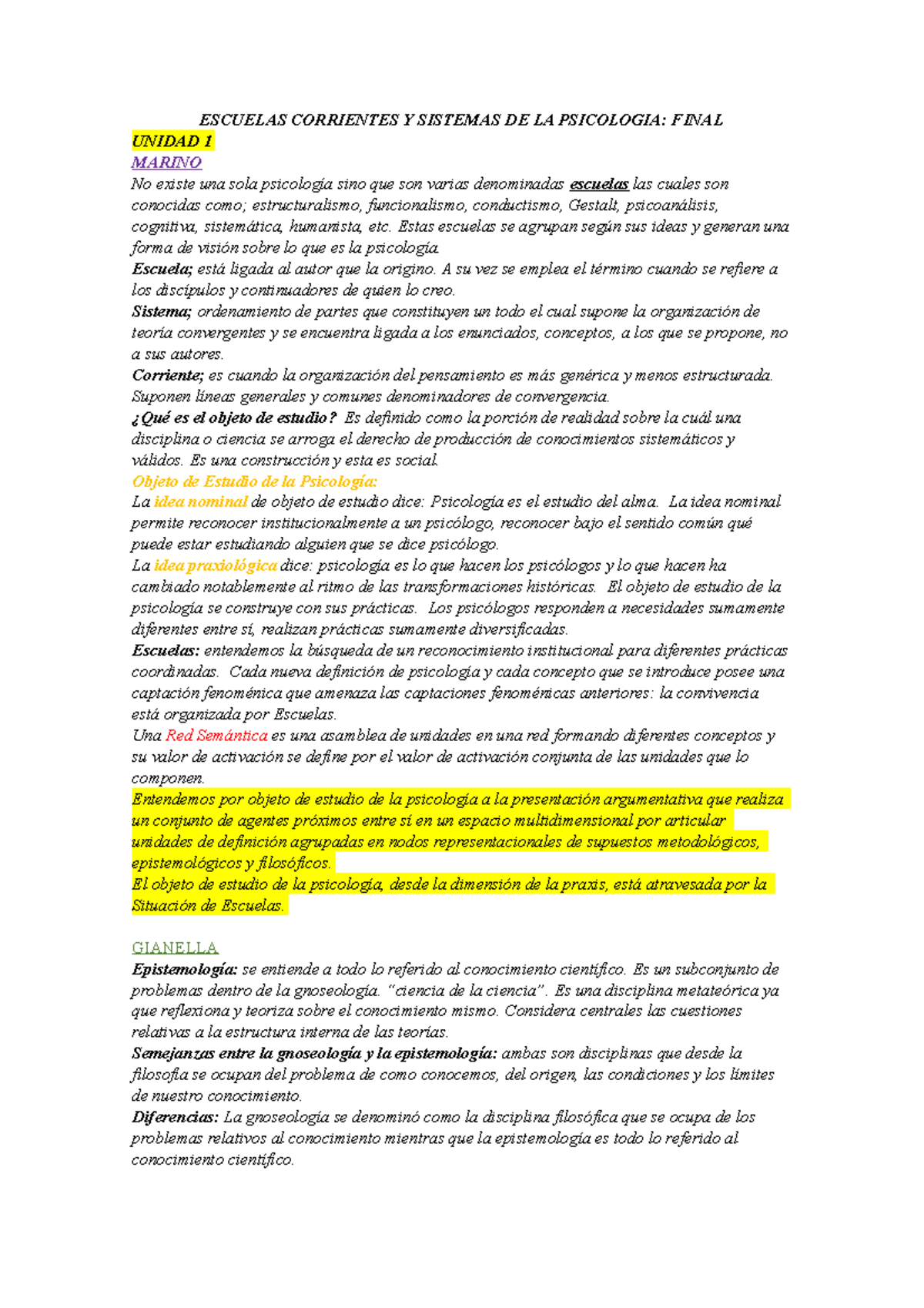 Escuelas Corrientes Y Sistemas DE LA Psicologia; Final - ESCUELAS ...