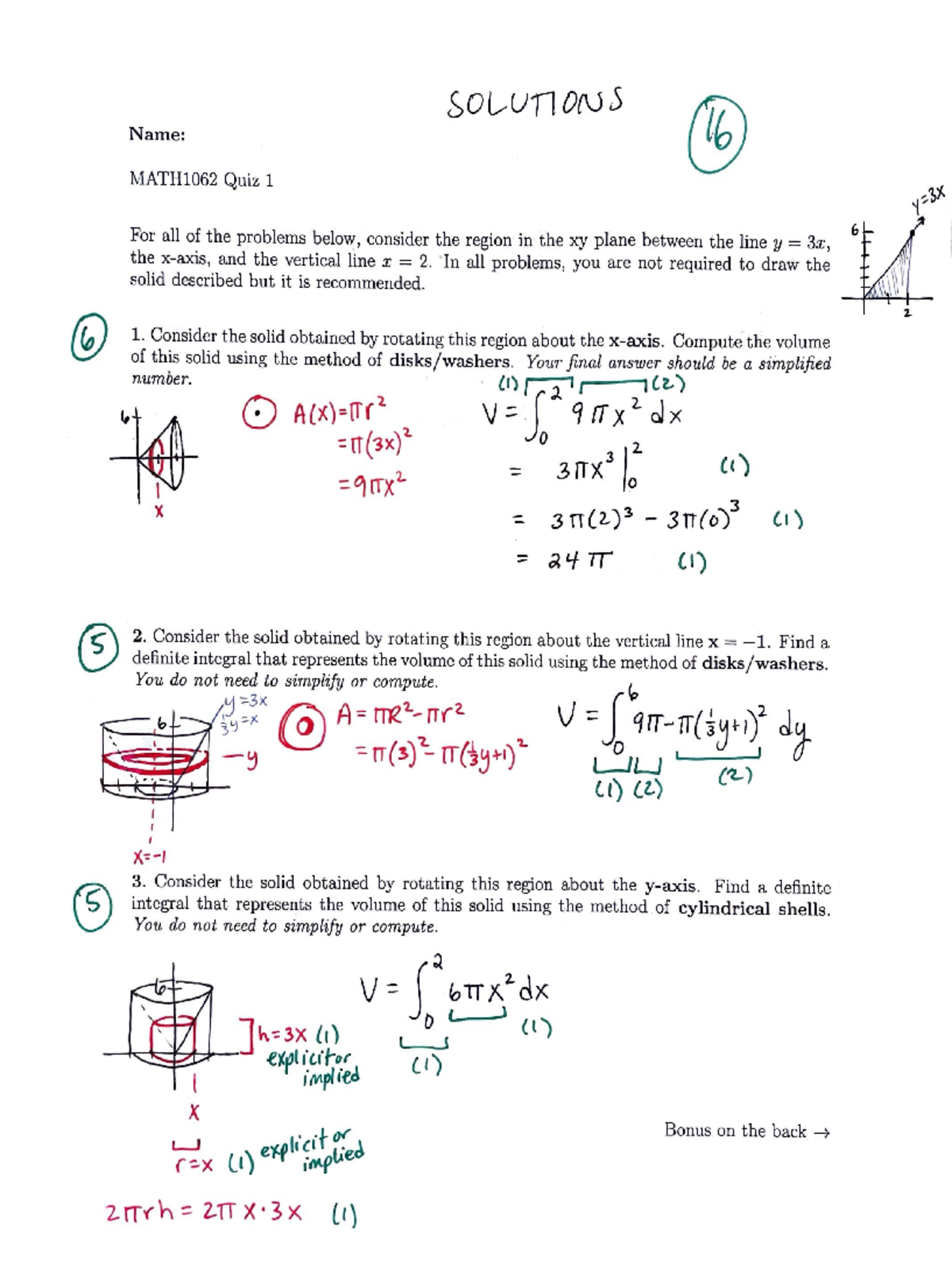 Quiz 1 Solutions - SOL,,Ufl ON S Name: MATH1062 Quiz 1 For all of the ...