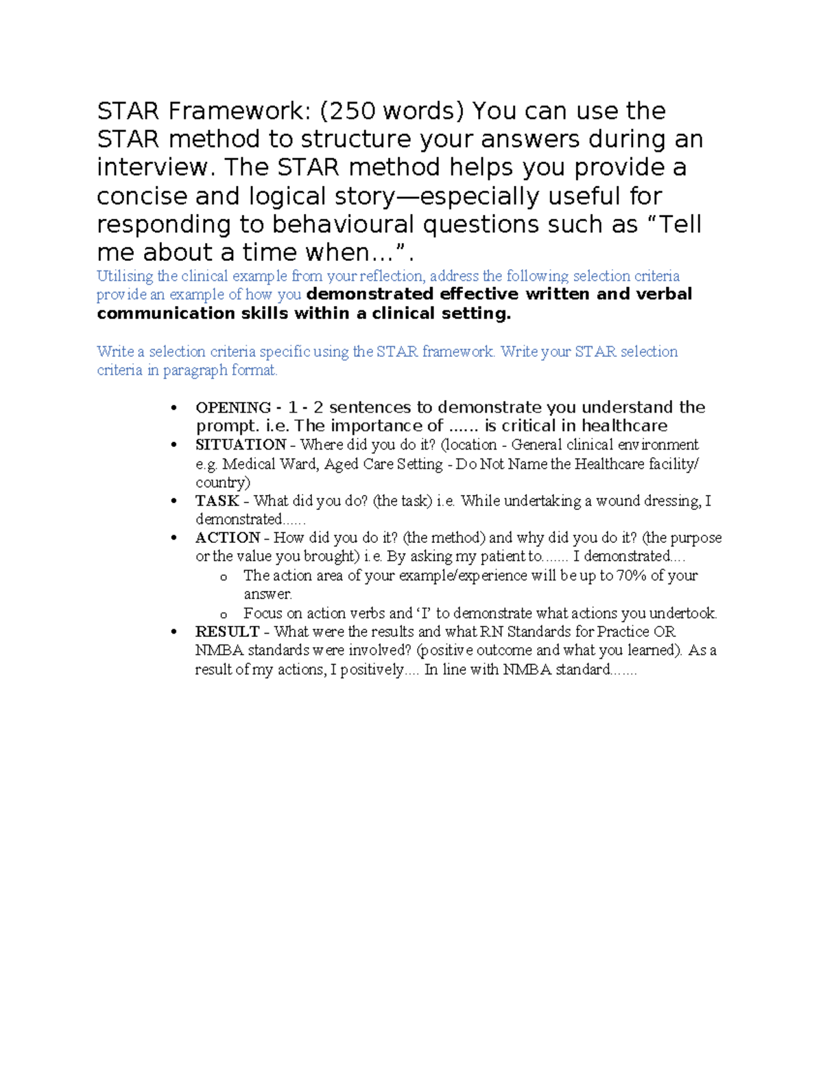 STAR Framework: Structuring Responses for Behavioral Interviews - Studocu