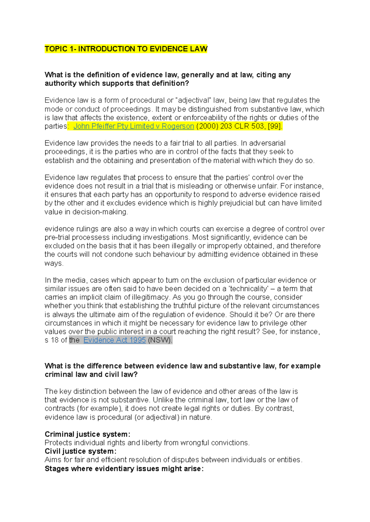 LAW212 - Evidence Law - Exam Notes Summary and Key Principles - Studocu