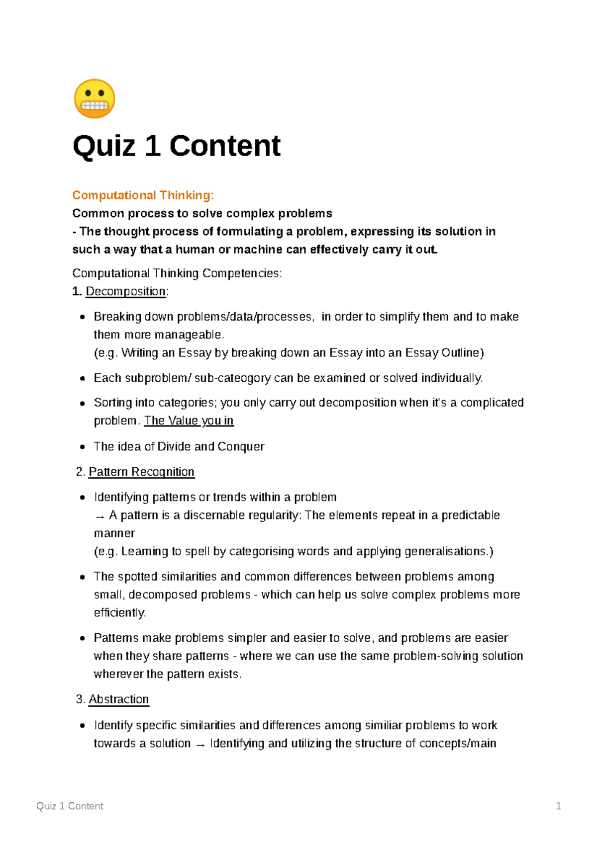 Quiz 1 Content: Computational Thinking & Cybersecurity Insights - Studocu