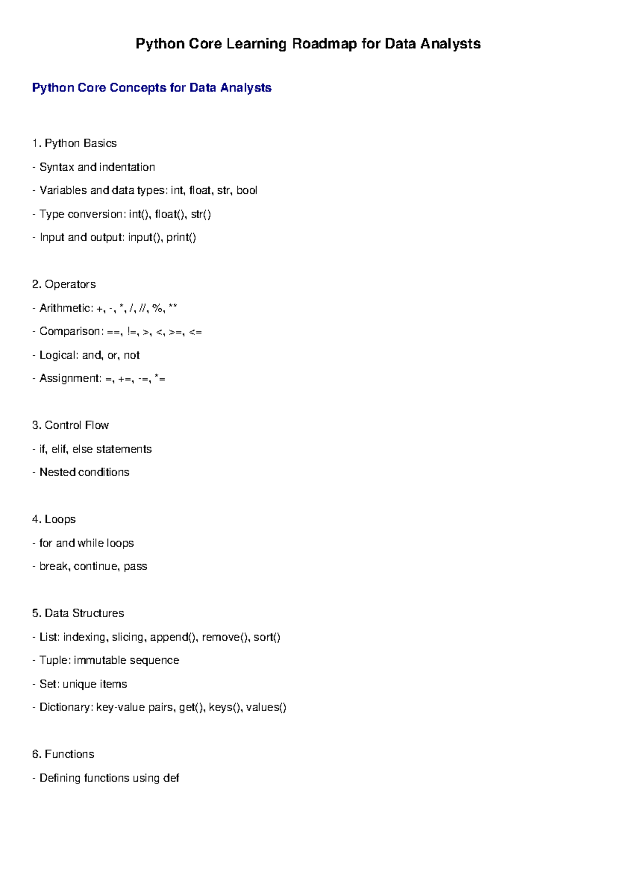 Python Core Concepts for Data Analysts: A Learning Roadmap - Studocu