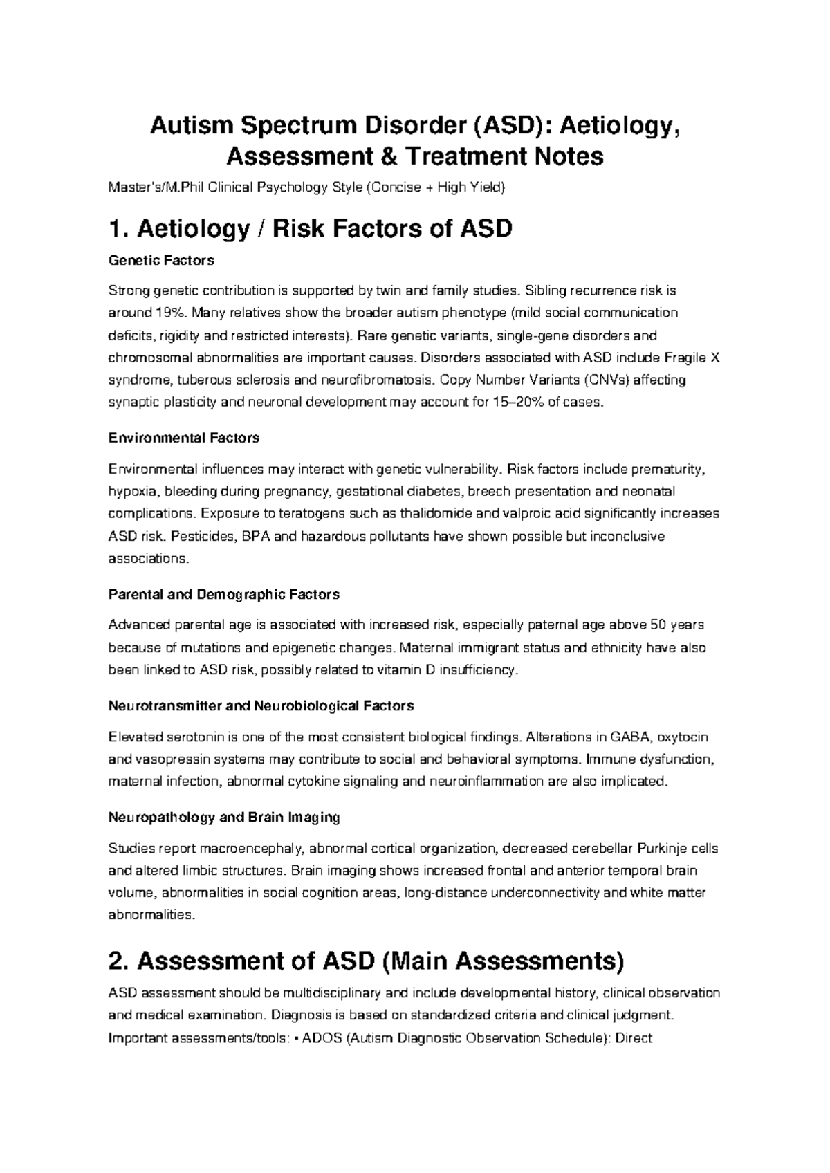 ASD Notes: Aetiology, Assessment & Treatment Strategies (Clinical Psych ...
