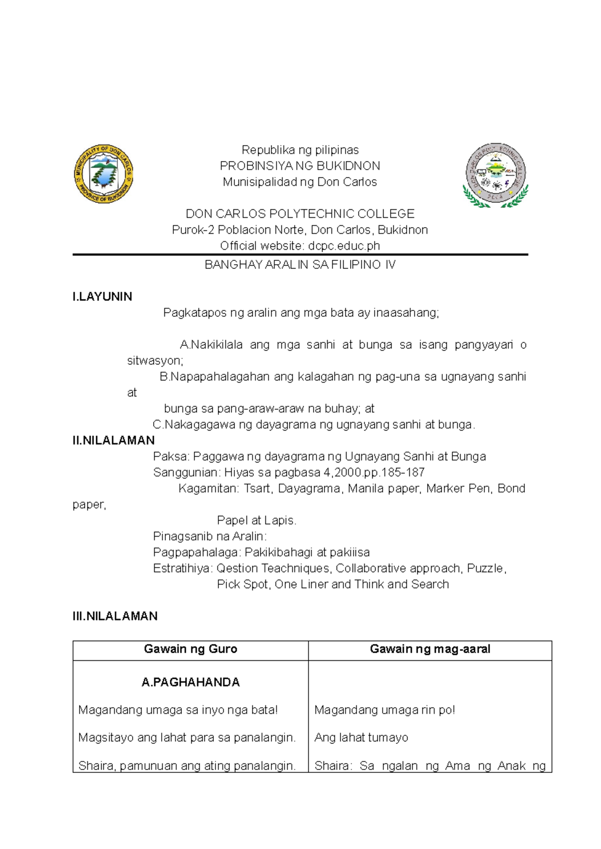 Final-Filipino - Assignment - Republika ng pilipinas PROBINSIYA NG ...