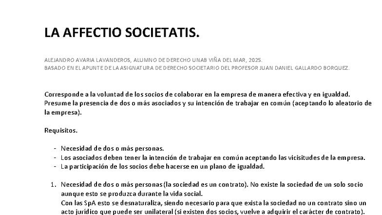 LA AFFECTIO SOCIETATIS EN DERECHO SOCIETARIO - UNAB 2025 - Studocu