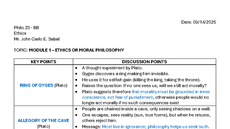Ethics Module 1 E-Cornell Notes: Freedom, Responsibility & Morality ...