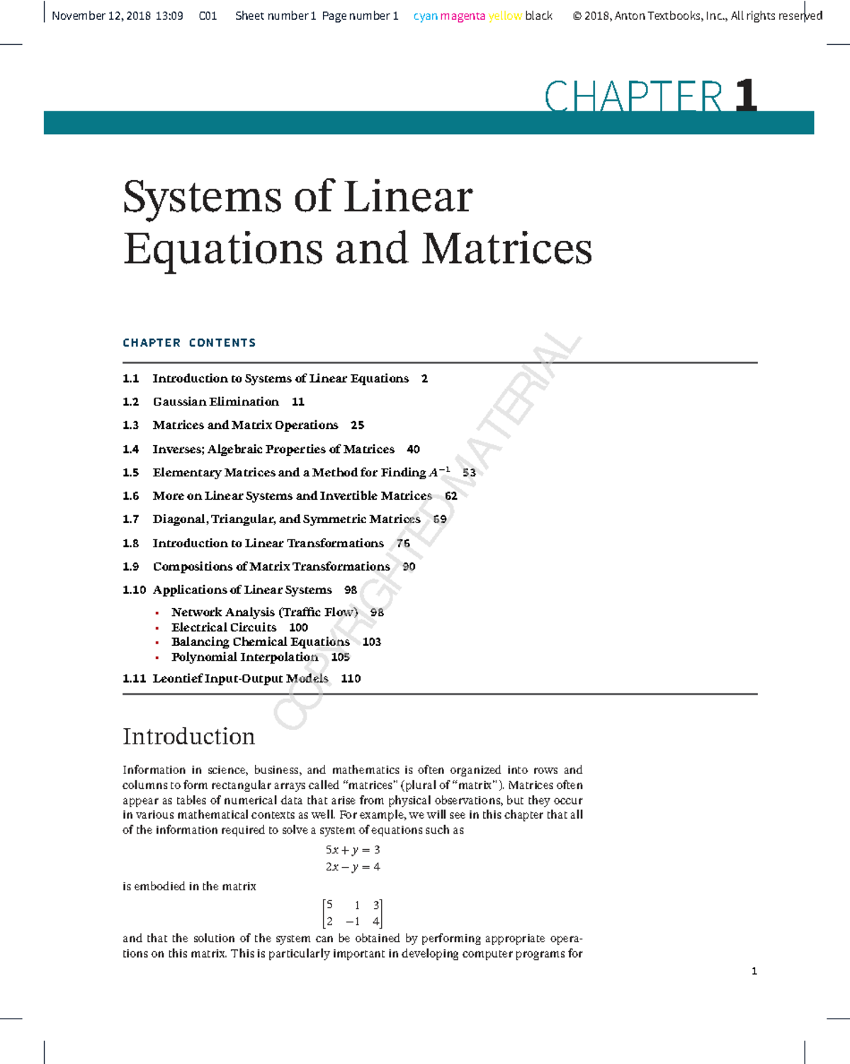 C01 CHAPTER 1: Systems of Linear Equations and Matrices Overview - Studocu