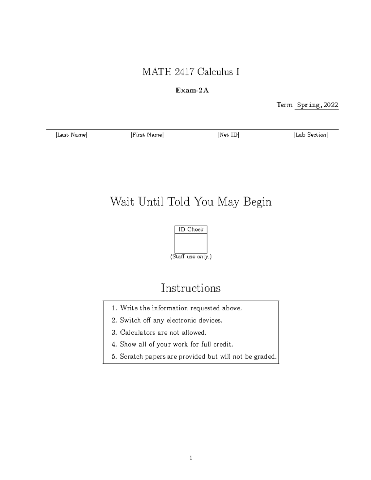 Exam 2 - Spring 2022 - MATH 2417 Calculus I - Studocu