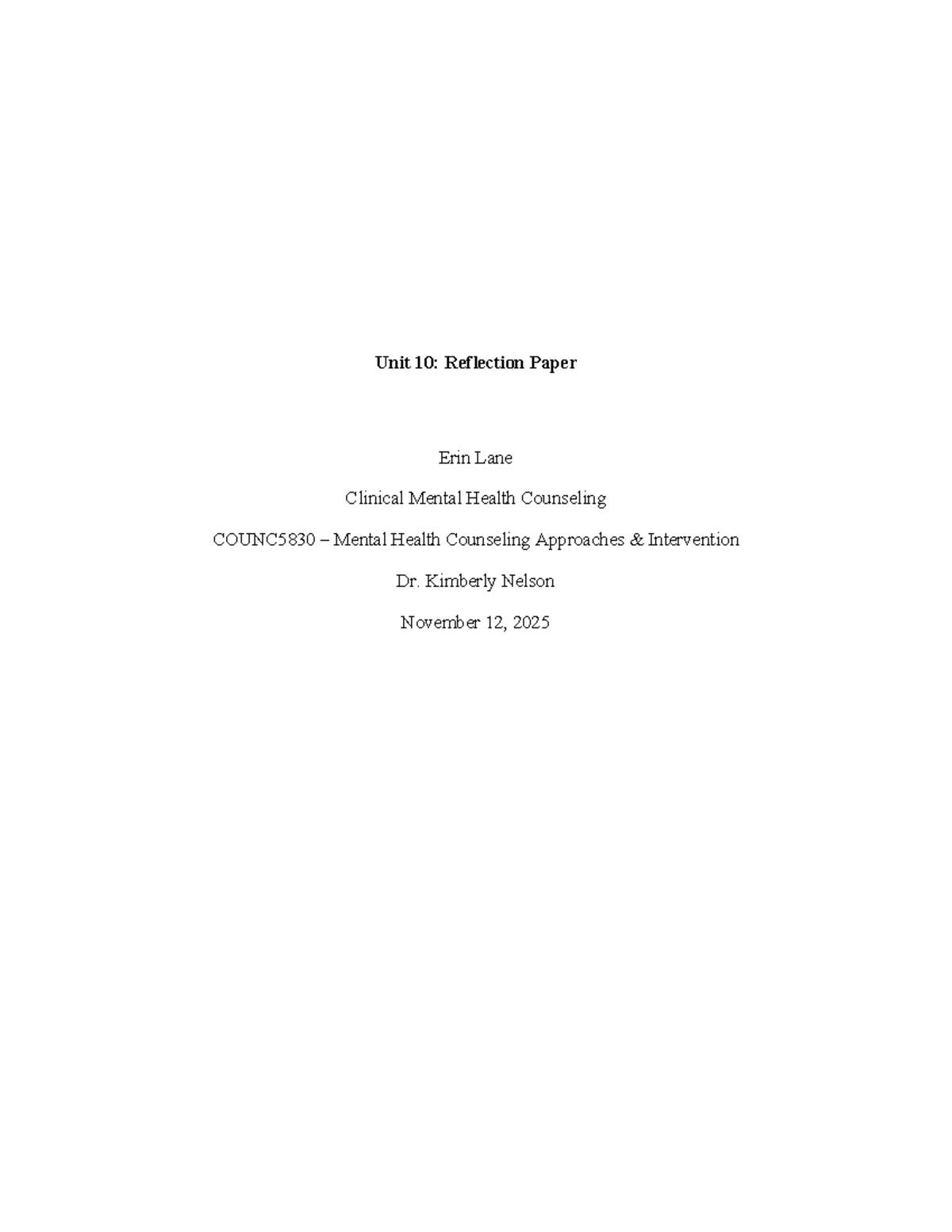 Unit 10 Reflection Paper: Preparing for Residency in COUNC5830 - Studocu